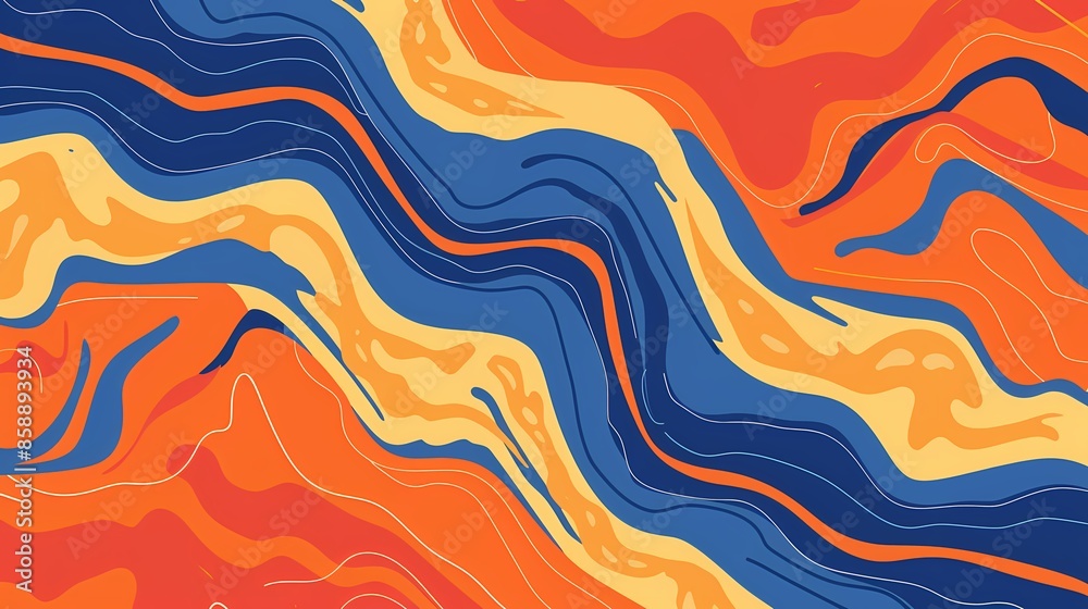 An orange and blue pattern with wavy lines on an orange background, with orange, yellow and cyan colors An orange and blue pattern with wavy lines on an orange background, with orange, yellow and cyan colors