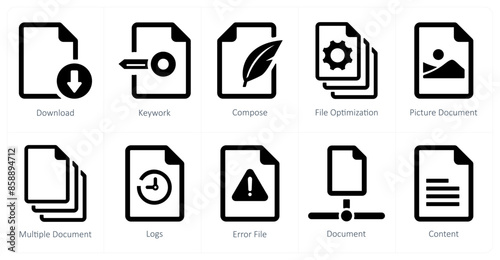 A set of 10 File icons as download, keywork, compose