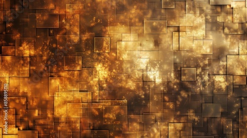 A wall of squares with a yellow background. The squares are of different sizes and are arranged in a way that creates a sense of depth and texture. Scene is warm and inviting