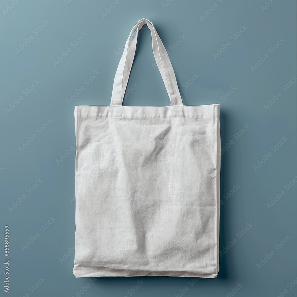 Minimalist white tote bag against a soft gray backdrop. Minimalist white tote bag against a soft gray backdrop.