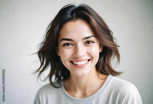 Positive smiling woman on clean background