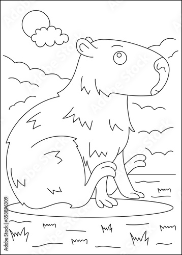 sitting capybara chilling coloring book page