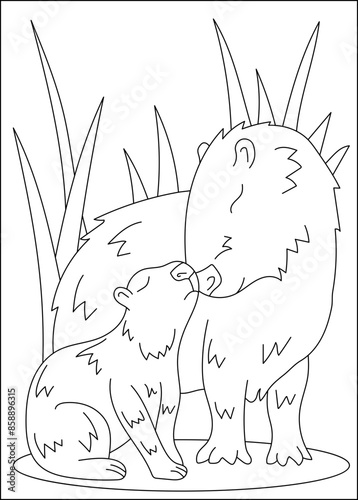 mom capybara chilling coloring book page