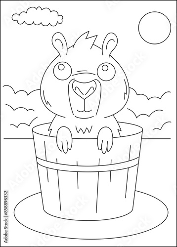 bucket capybara chilling coloring book page