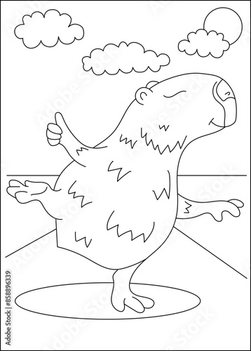 dancing capybara chilling coloring book page