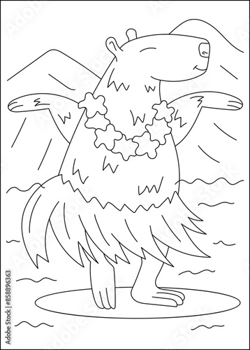 dancing capybara chilling coloring book page