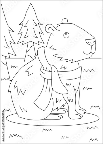 scarf capybara chilling coloring book page