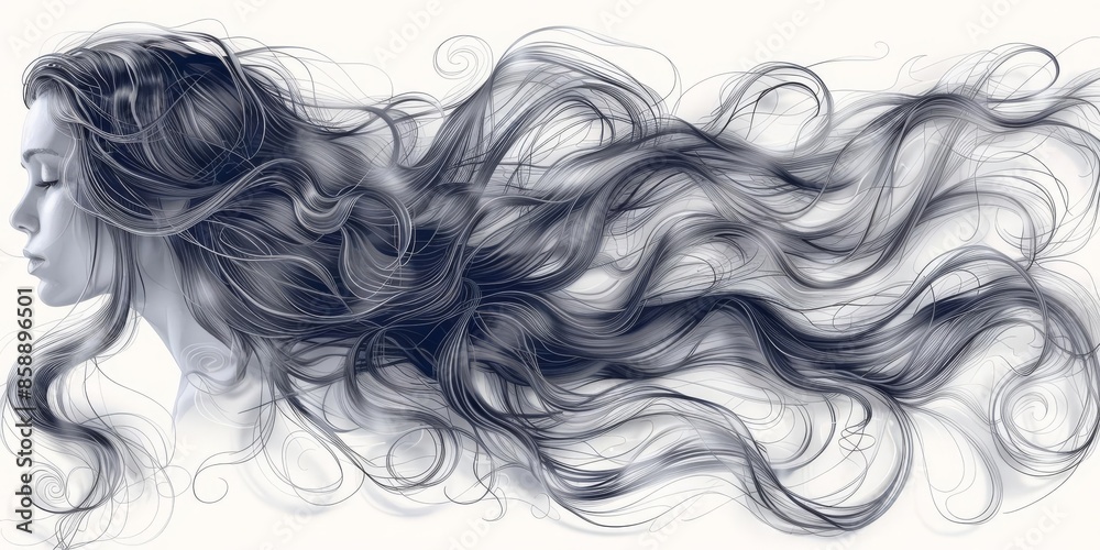 Fototapeta premium Illustrations depicting hair texture and movement in detail Several entries