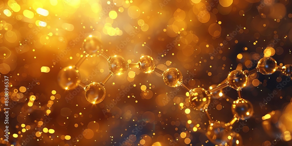 Molecule on a golden background, representing a skincare solution 3D rendering Molecule on a golden background, representing a skincare solution 3D rendering