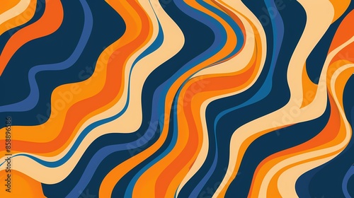 An orange and blue pattern with wavy lines on an orange background, with orange, yellow and cyan colors
