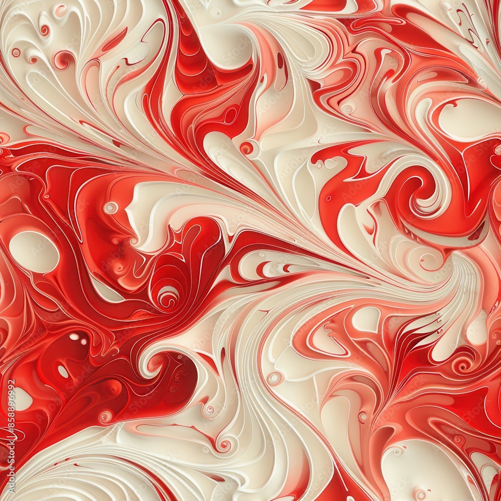 This image features an abstract design created with red and white paint, swirled together to create a unique and dynamic pattern. The colors blend and contrast, forming intricate swirls and curves, cr This image features an abstract design created with red and white paint, swirled together to create a unique and dynamic pattern. The colors blend and contrast, forming intricate swirls and curves, cr