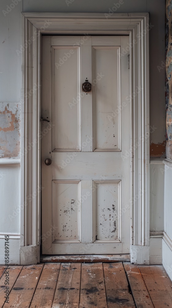 Closet door on a blank wall, minimal, simple lens, weird science themed wallpaper on the surrounding walls, Closet door on a blank wall, minimal, simple lens, weird science themed wallpaper on the surrounding walls,