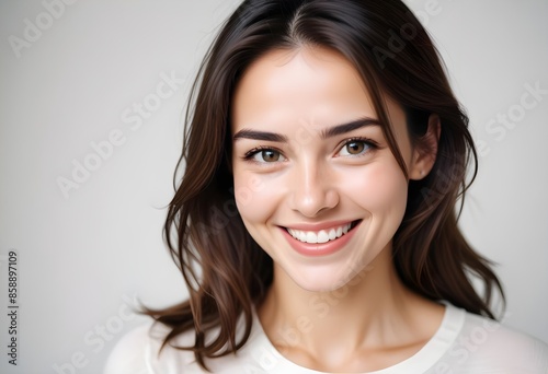 Positive smiling woman on clean background © 月 明