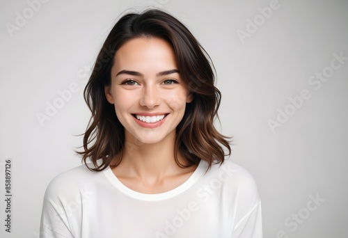 Positive smiling woman on clean background