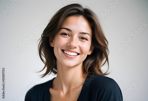 Positive smiling woman on clean background