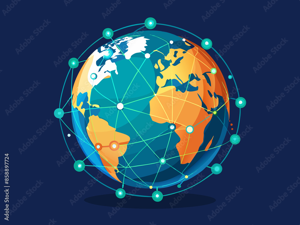 Naklejka premium Vector globe with highlighted network connections