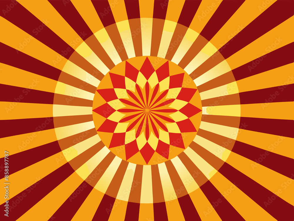 Sunburst design with checkered rays and a gradient background