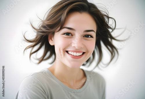 Positive smiling woman on clean background