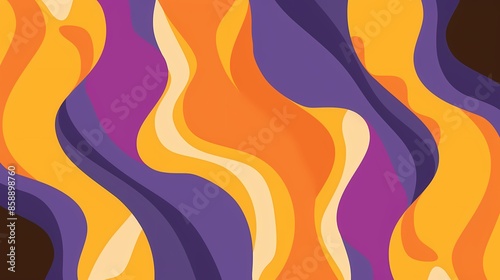 an orange, purple and yellow groovy pattern with wavy lines, simple vector art style, s design