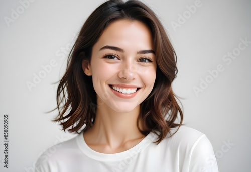 Positive smiling woman on clean background