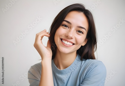 Positive smiling woman on white background