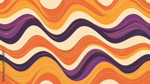 an orange, purple and yellow groovy pattern with wavy lines, simple vector art style, s design