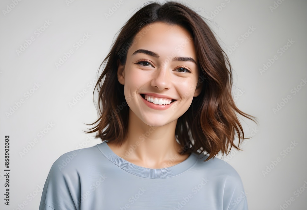 Positive smiling woman on white background Positive smiling woman on white background