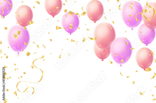 Blue Happy Birthday with Colorful Confetti and Balloons Vector Illustration