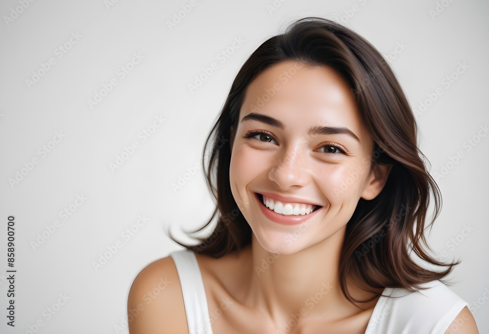 Positive smiling woman on white background Positive smiling woman on white background