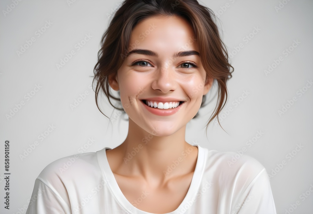 Positive smiling woman on white background Positive smiling woman on white background