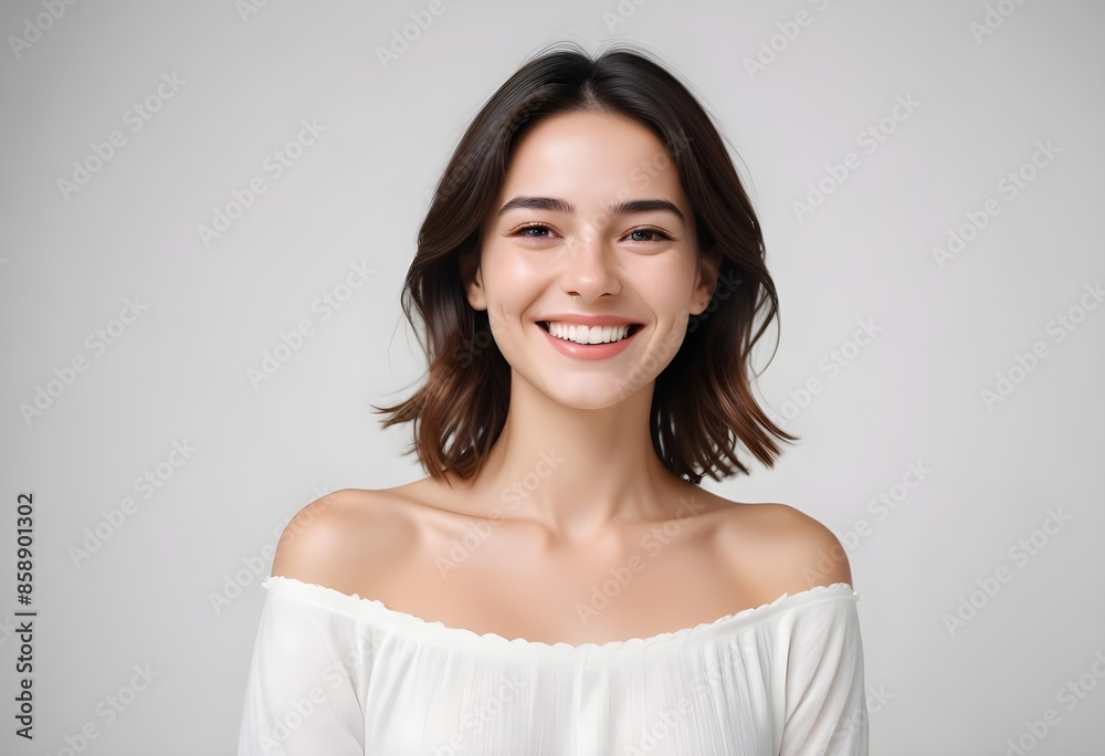 Positive smiling woman on white background Positive smiling woman on white background