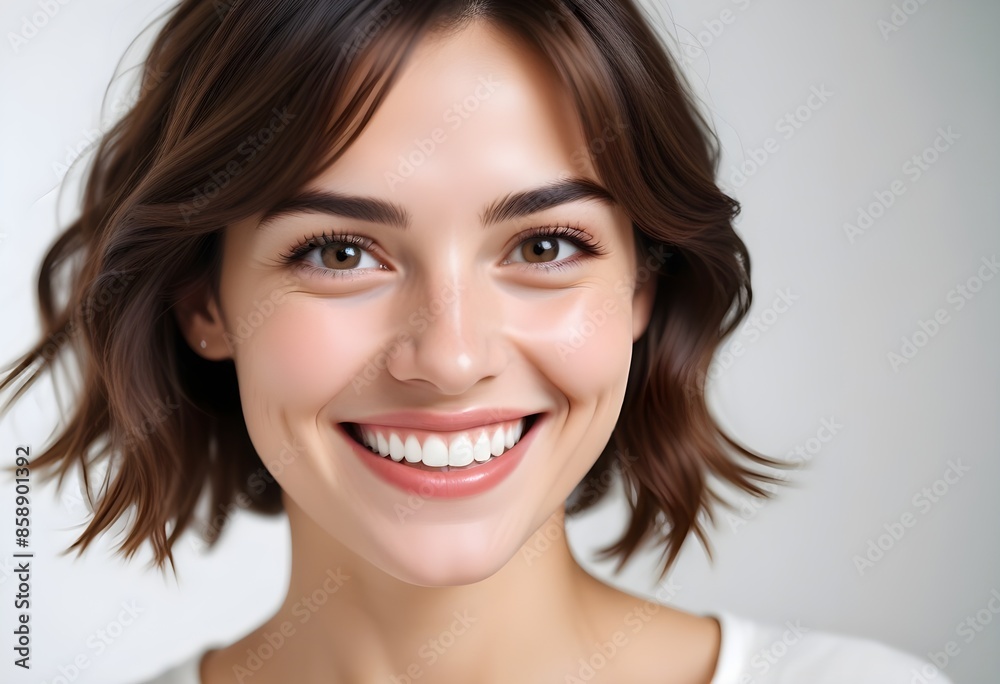 Positive smiling woman on white background Positive smiling woman on white background