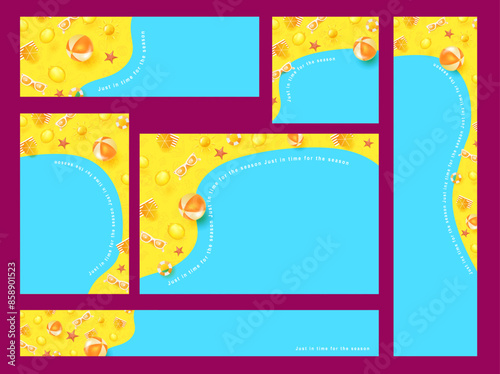 Summer web banner background template with summer tropical beach Elements and copy space