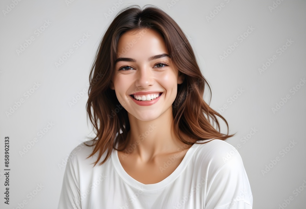Positive smiling woman on white background Positive smiling woman on white background