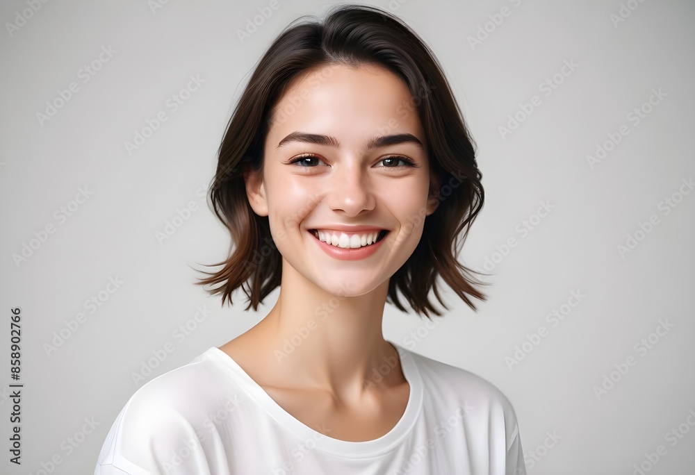 Positive smiling woman on white background Positive smiling woman on white background