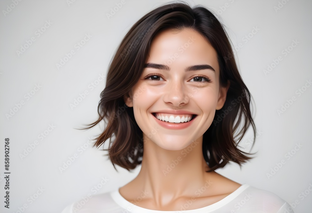 Positive smiling woman on white background