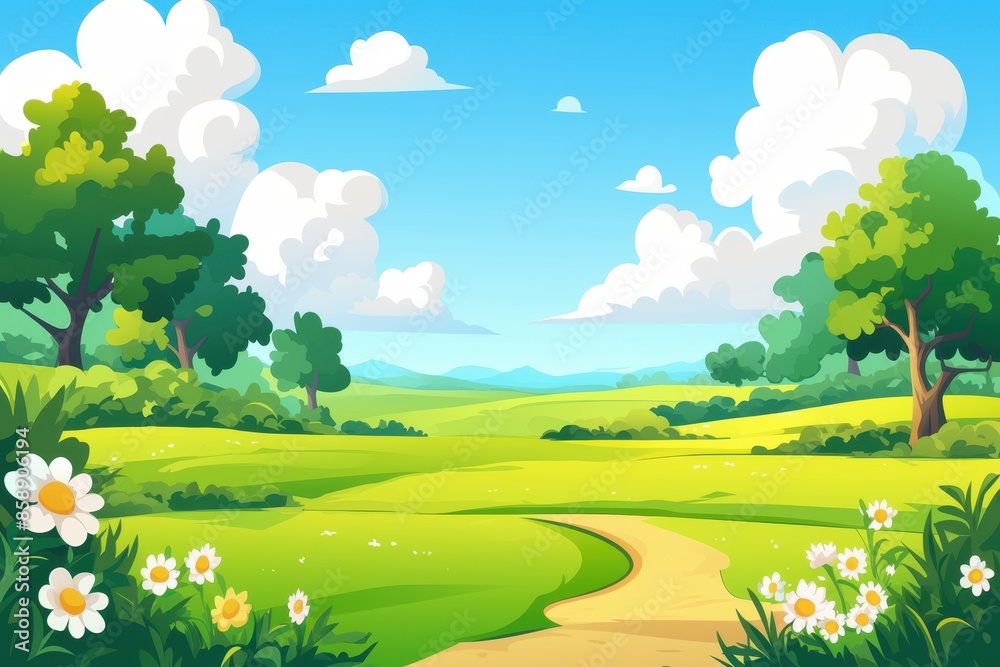 Fototapeta premium Serene Meadow Landscape with Winding Path