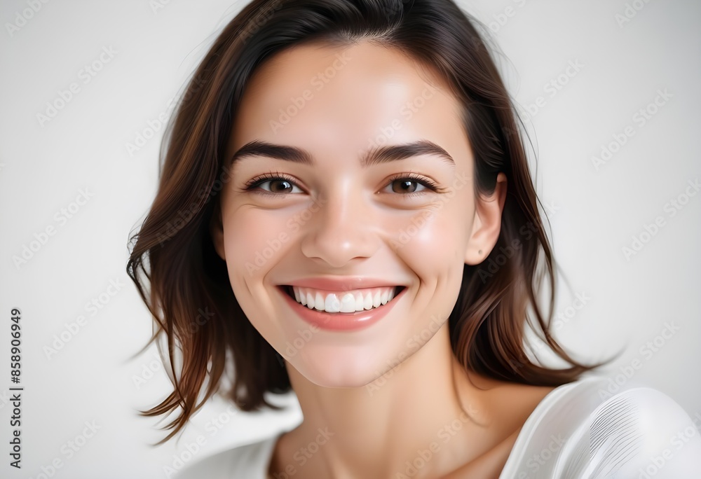 Positive smiling woman on white background Positive smiling woman on white background