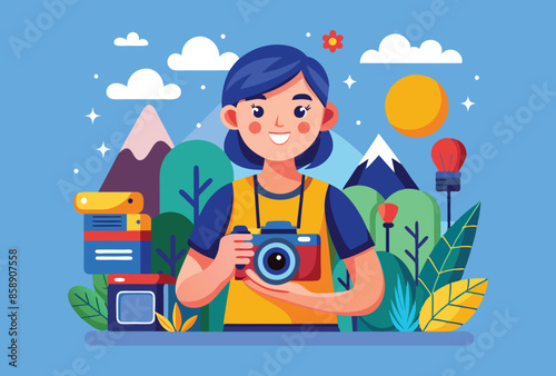 flat style vector illustration of photographer with a camera.