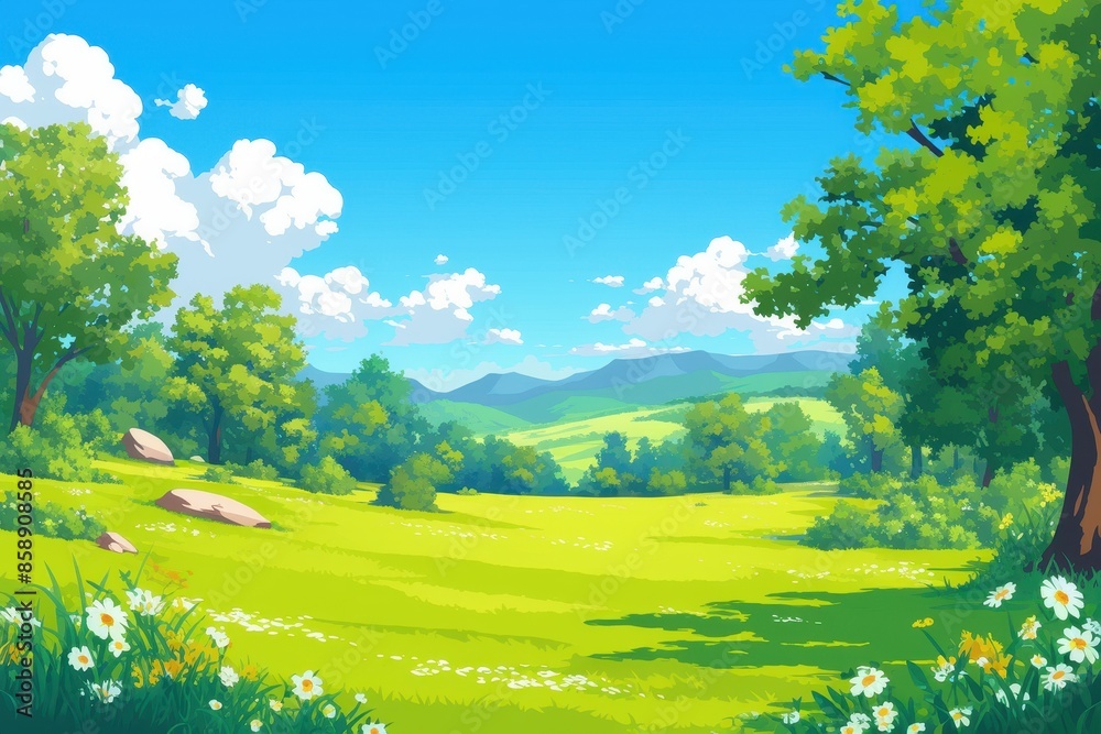 Obraz premium Peaceful Summer Landscape with Green Meadow