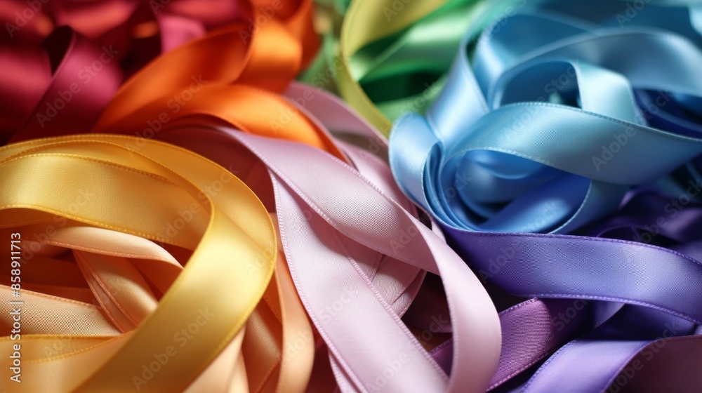 Array of colorful satin ribbon rolls. Array of colorful satin ribbon rolls.
