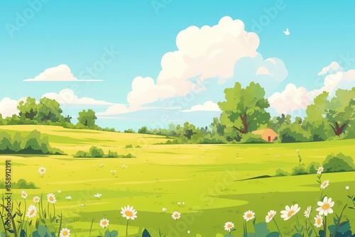 Summer Day Landscape Illustration