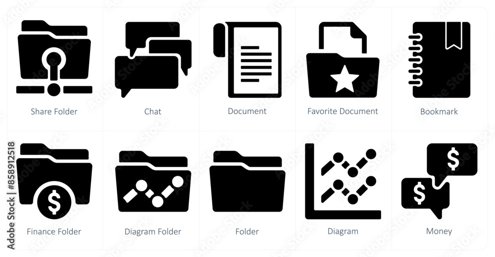 A set of 10 web marketing icons as share folder, chat, document