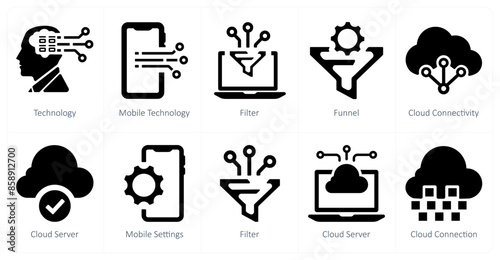 A set of 10 web marketing icons as technology, mobile technology, filter