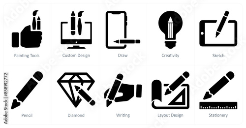 A set of 10 web marketing icons as painting tools, custom design, draw photo