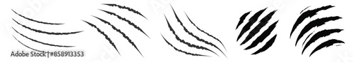 Animals claw scratches icons set. Claw scratches collection. Cat tiger scratches paw shape. Realistic illustration with black animals claw set.  Wild animals concept.Vector illustration