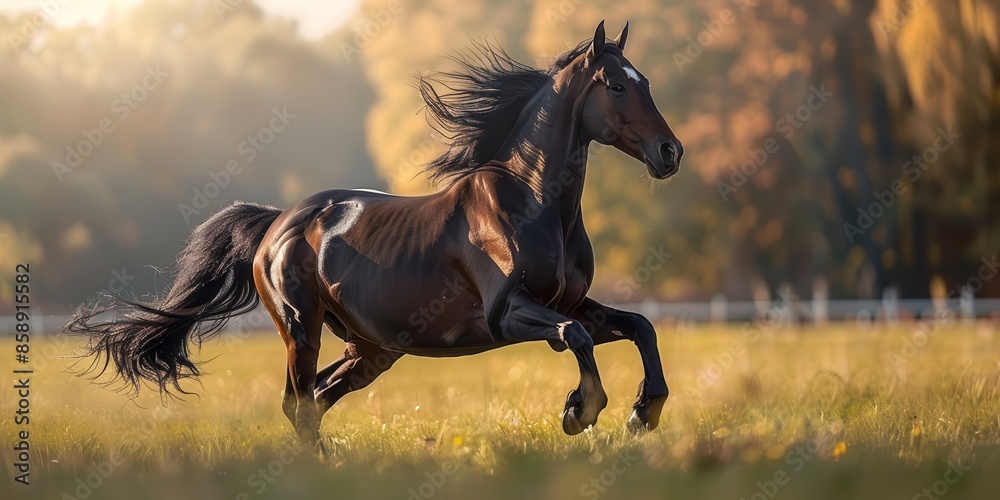 An elegant photograph captures a horse galloping in an open field, highlighting its powerful muscles and graceful movement with stunning beauty. An elegant photograph captures a horse galloping in an open field, highlighting its powerful muscles and graceful movement with stunning beauty.