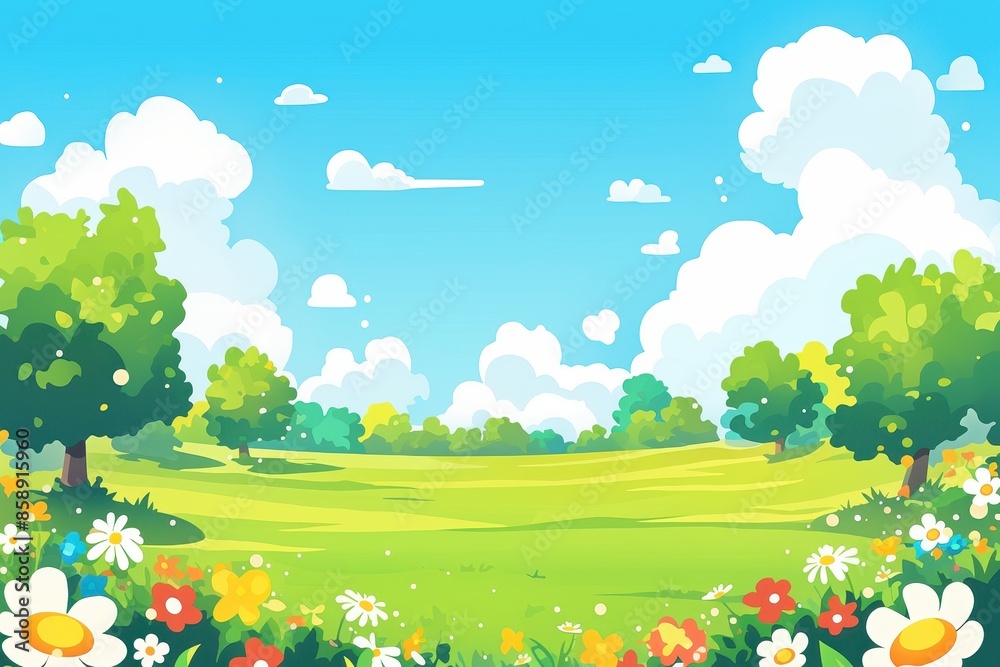 Beautiful Spring Landscape with Blooming Flowers Beautiful Spring Landscape with Blooming Flowers