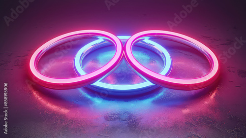 3d render. Abstract geometric background of neon linear ring glowing in the dark. Minimalist futuristic wallpaper, generated by AI photo