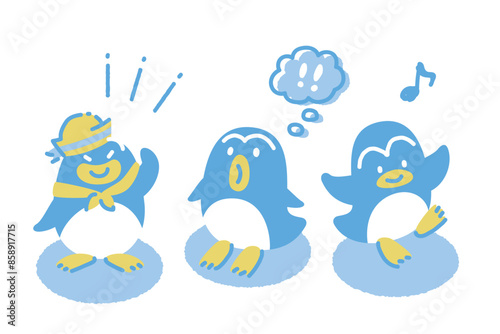 ひんやりカラーのペンギンイラスト